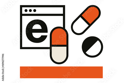 Digital pharmacy interface with medicine icons in gradient style