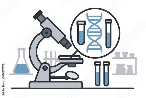 Microscope and dna in a glowing laboratory setting