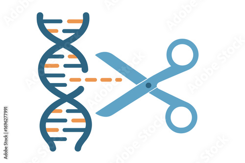 Genome editing concept with dna helix and scissors in abstract glow design