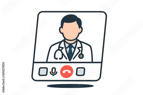 Online healthcare consultation interface with doctor on call screen