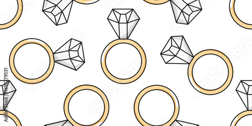 Golden ring vector Seamless pattern. Vector illustration of gold ring with diamond Seamless background. Perfect wedding salon wallpaper wrapping paper. Editable stroke EPS 10