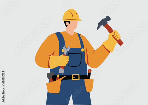Construction Worker Holding Tools Illustration