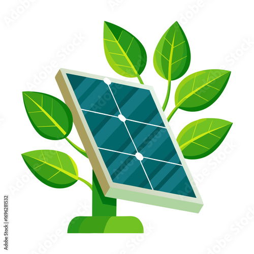 Eco-Friendly Solar Panel with Green Leaves