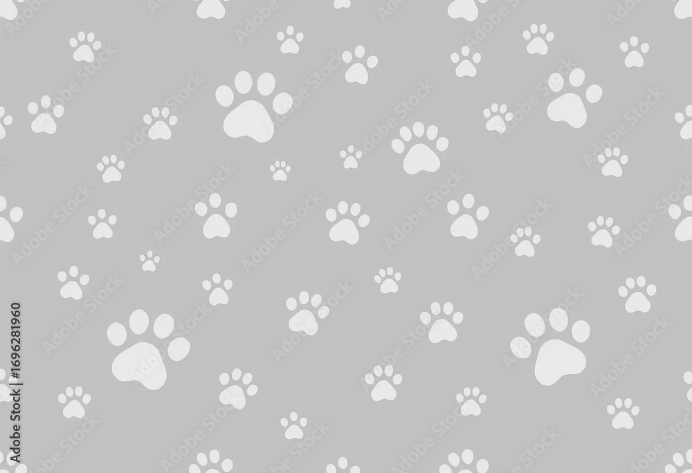 Subtle grey paw print doodle seamless repeat textile pattern on grey background,  wallpaper,  digital