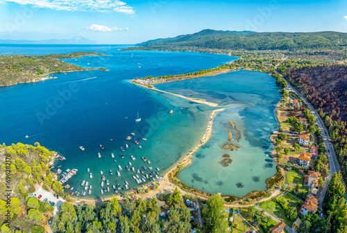 Fototapeta Naklejka Na Ścianę i Meble -  Aerial view of Livari Beach, Sithonia peninsula, Halkidiki, Greece.