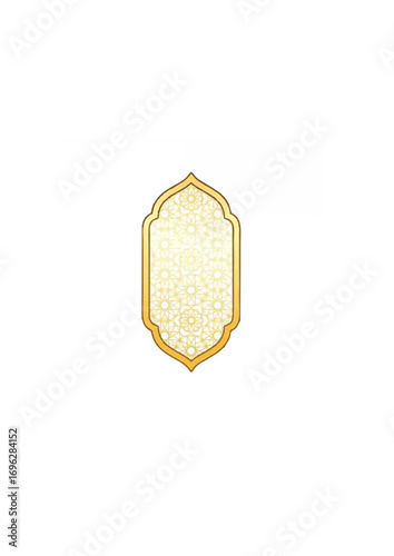 Traditional Islamic golden window arch frame, Arabic arabesque pattern oriental styl.ai