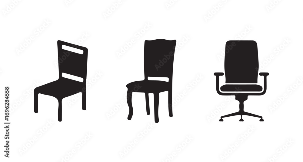 Obraz premium Chair silhouettes, furniture vector set on white background, Black chair icon, vector illustration eps 10.