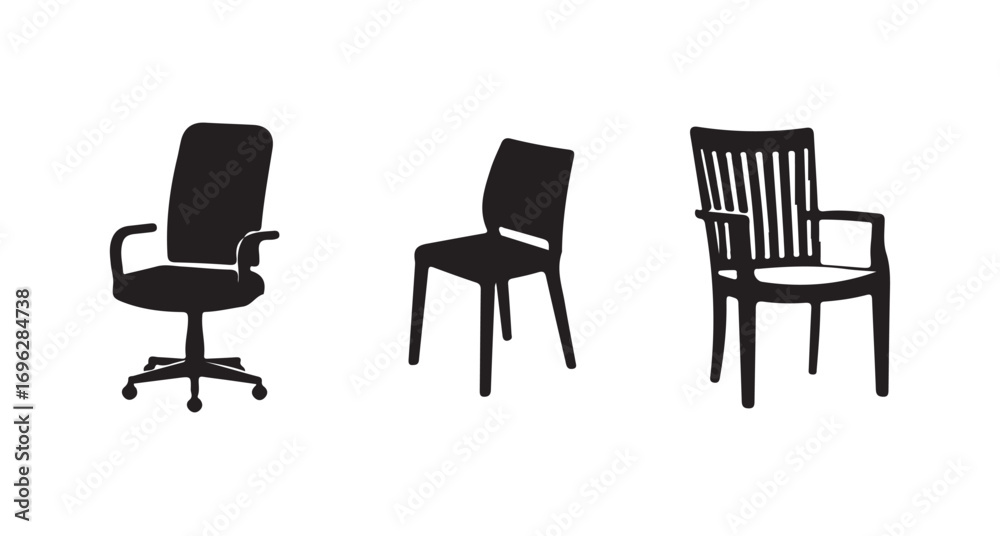 Obraz premium Back chair icon set silhouette vector, chair vector icon set in black color, vector illustration eps 10.