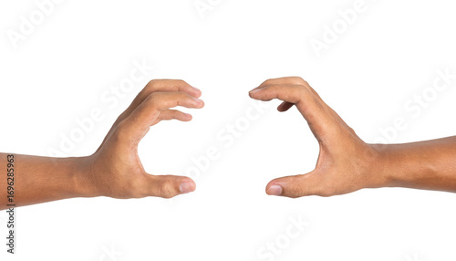 male hands holding, reaching, or grabbing something isolated on white background. transparent png