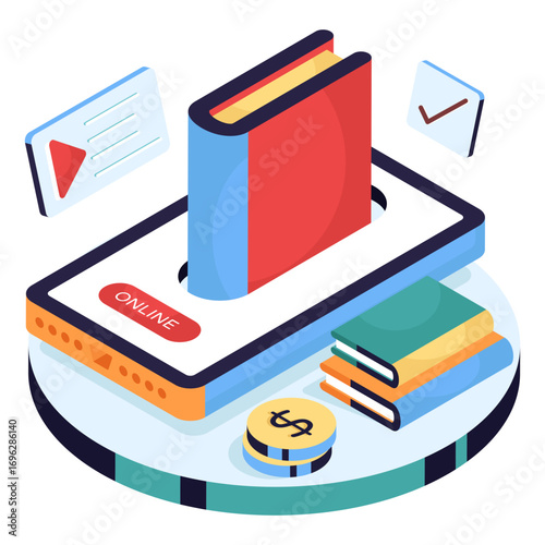Conceptual isometric design illustration of electronic book
