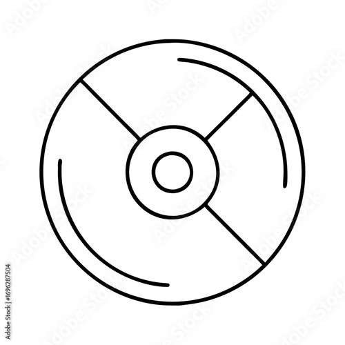 Vector art of outline icon of a compact disc, representing data storage, music, or software distribution in a minimalist style