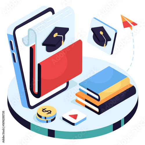 Conceptual isometric illustration of educational folder
