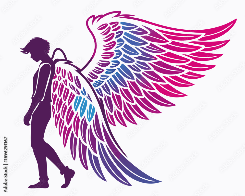 Fototapeta premium Angel with wings silhouette illustration