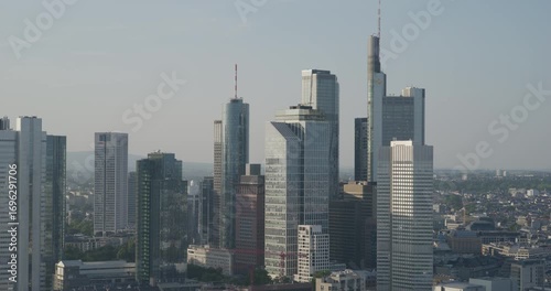 drone shot over frankfurt skyline at daytime