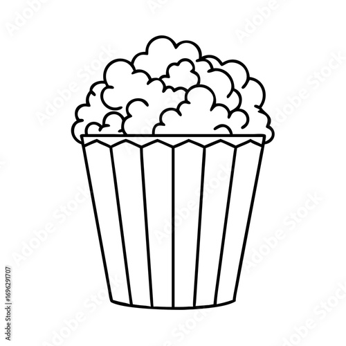 Vector art of popcorn in a striped bucket, a classic snack for movie nights and a symbol of entertainment and enjoyment
