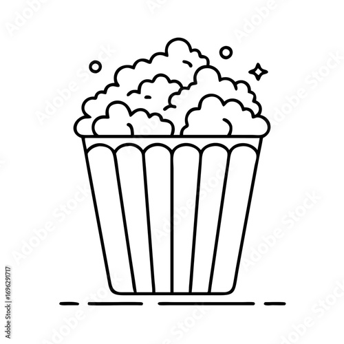 Vector art of popcorn in a striped bucket, a classic snack for movie nights and a symbol of entertainment and enjoyment