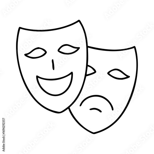 Vector art of comedy and tragedy theatrical masks representing the two opposite sides of the theater and human emotions