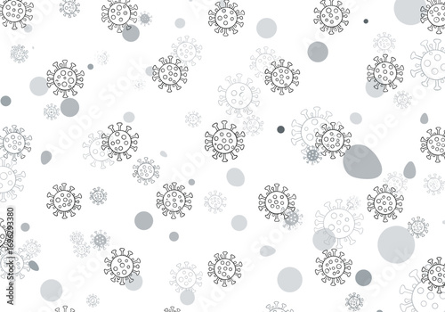 Microscopic viral particles and fluid droplets floating in a sterile white environment