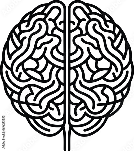 Line Art Human Brain Design | Continuous Contour Drawing | Psychology Symbol | Intelligence and Mind Vector Illustration