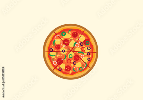 Delicious whole pizza topped with fresh ingredients sliced and ready to enjoy