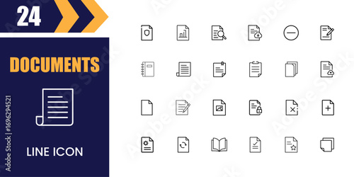 Collection of hand drawn document and file icons representing various actions and states