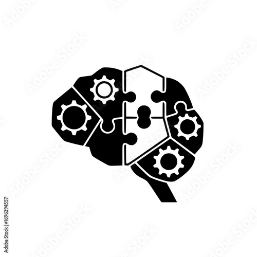 Brain with gears vector icon symbolizing artificial intelligence, creativity, innovation, and problem solving