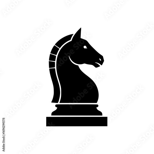 Chess knight horse icon vector symbolizing board game strategy, planning, and intelligence in black silhouette