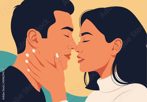 A loving couple sharing a tender romantic moment with eyes closed