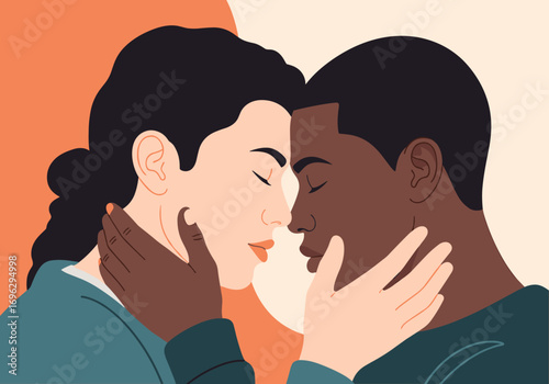 A tender moment of interracial love and connection expressing deep affection and understanding between two souls