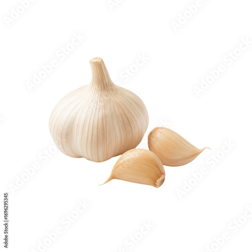 Fresh garlic bulb and cloves isolated on transparent background