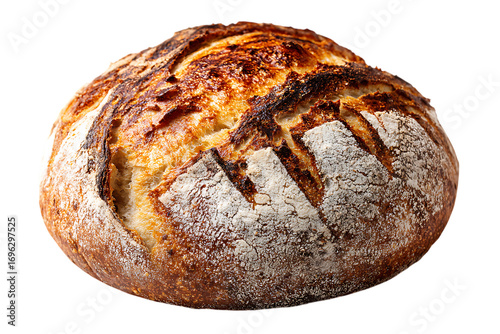 Close up of artisan sourdough bread on black background.