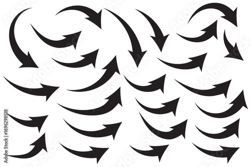Curve arrows icon, Curved arrows, Arrow sign, Black arrows set on white background