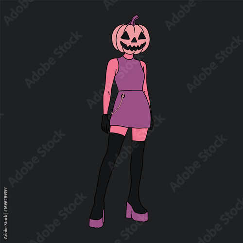 Stylish Halloween Character with Pumpkin Head