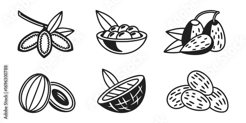 Collection of stylized nut and seed icons.