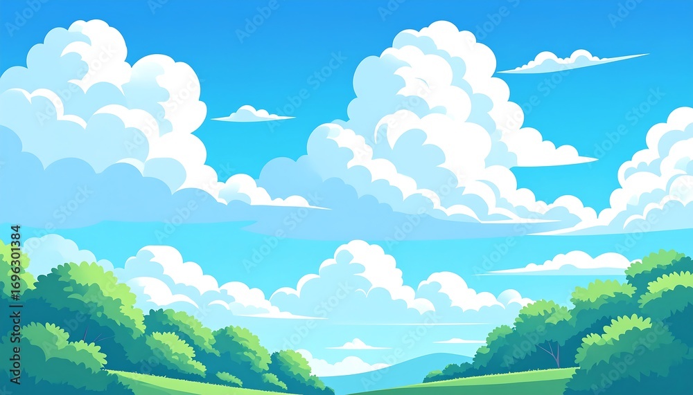 Fototapeta premium Summer landscape with fluffy clouds (1)