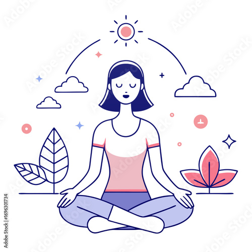 Minimalist Modern Yoga Meditation Vector Illustration