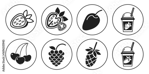 Fruit Icons Collection Berries Drinks and More.