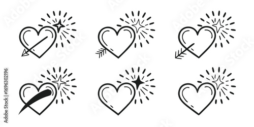 HandDrawn Heart Icons with Arrows and Stars.