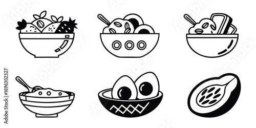 Healthy Breakfast Food Icons Set.