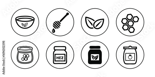 Honey Products and Ingredients Icons Collection.