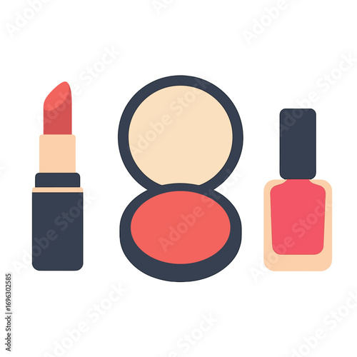 A vector-based makeup collection featuring glamorous, feminine designs for lips, face, and nails