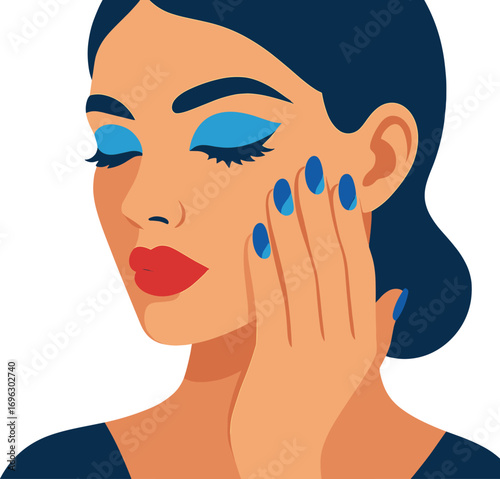 Beauty and makeup concept featuring blue nail art and makeup