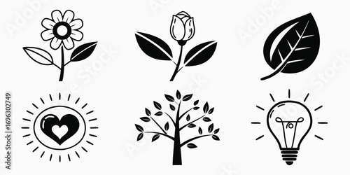 Nature and Idea Icons Set.