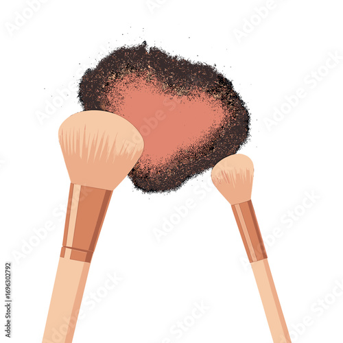 Create a makeup brush set featuring a powder blush burst against a black backdrop, ideal for skincare or fashion themes, with space left for your own text