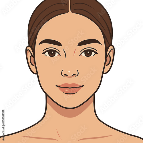 A close-up of a woman with a beautiful face, healthy skin, and striking eyes