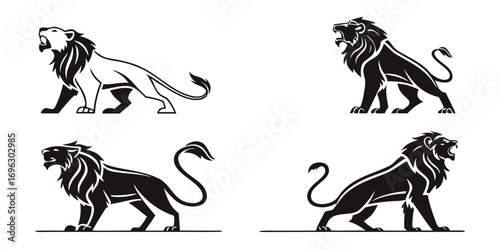 Roaring Lion Silhouette Collection Vector Art.
