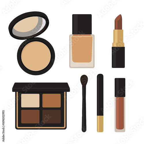 A flat lay of high-end cosmetics on a white backdrop