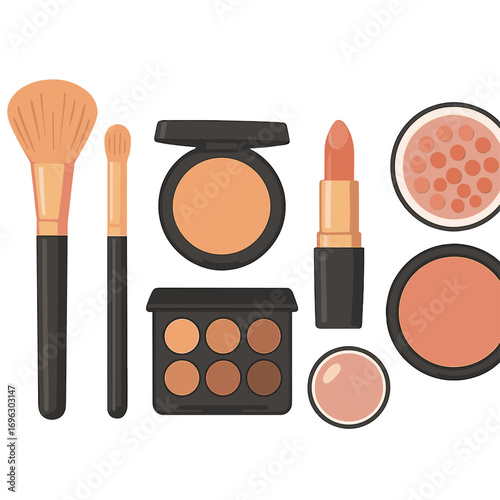 A collection of makeup brushes and facial cosmetics displayed against a pink backdrop, featuring fashion makeup beauty products in a wide banner