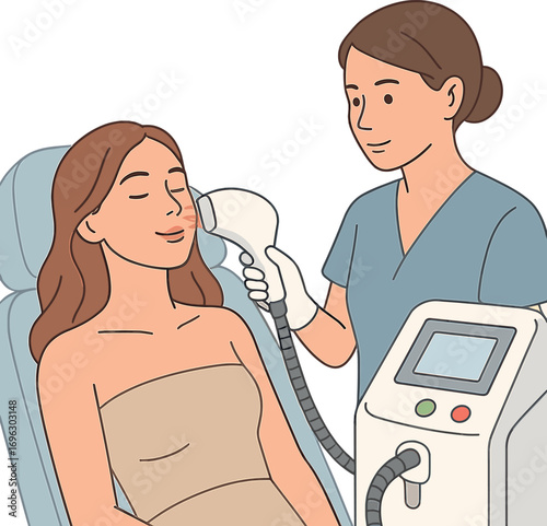 A beautiful woman undergoing a photo rejuvenation procedure at a professional beauty salon