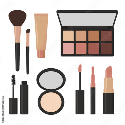A collection of diverse makeup professional tools for online shopping, presented as a transparent background